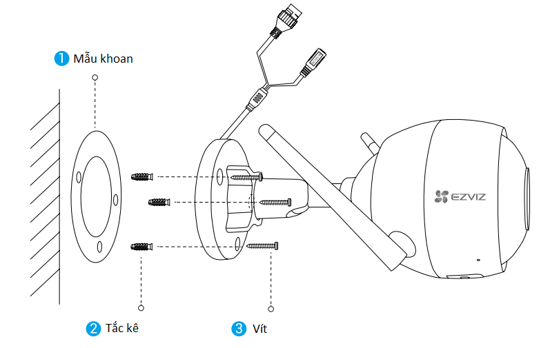 Lắp đặt vào tường camera ezviz ngoài trời 