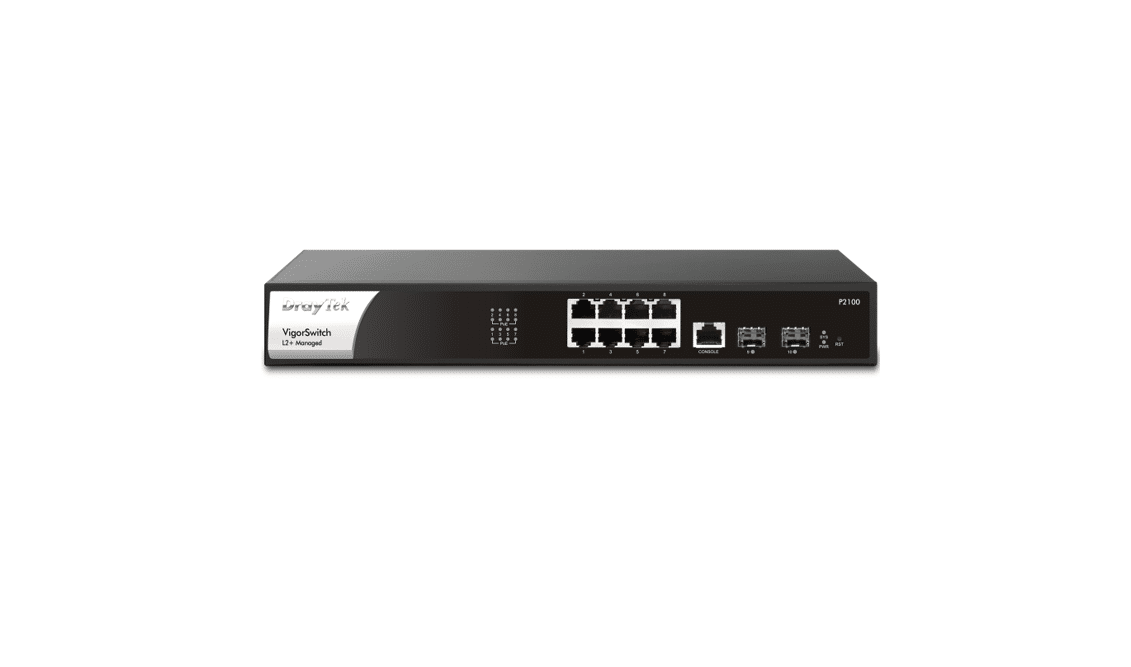 Draytek VigorSwitch P2100 Switch PoE 8 port 1Gb, 2 SFP Uplink, L2+, 140W, Managed