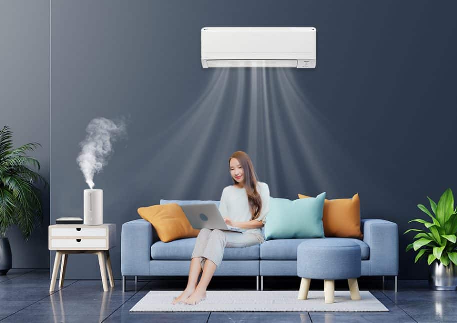 Nhiệt độ trên 25°C và có người trong phòng thì điều hoà và máy tạo ẩm tự bật