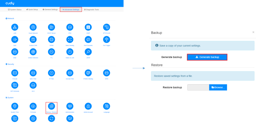 Backup và restore file cấu hình