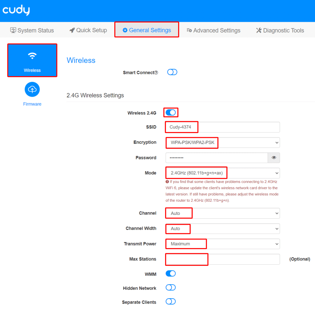 Chỉnh sửa các thông số wifi