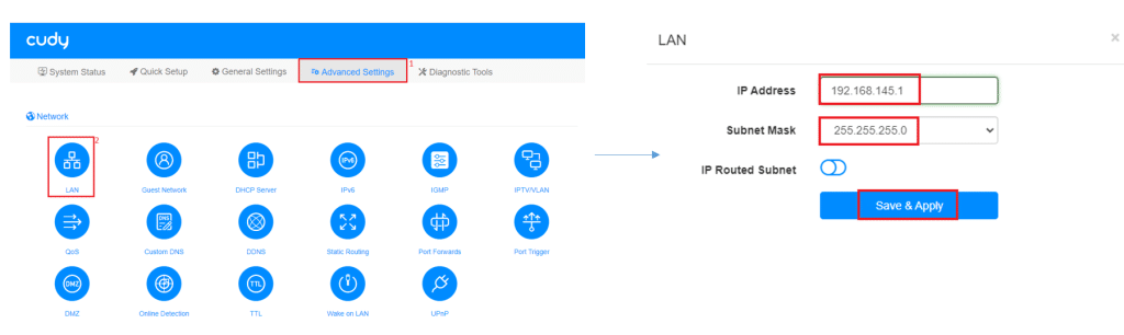 Đổi IP Lan