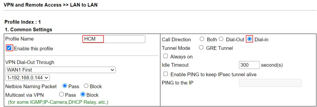 Tạo Dial IN site HCM