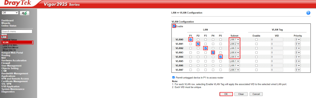 Chia VLAN các port