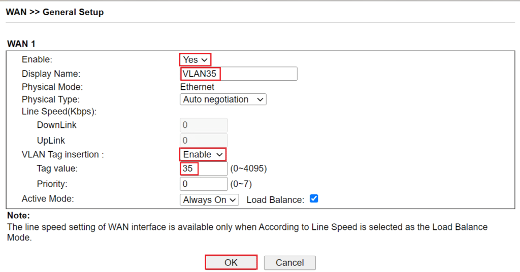 Điền VLAN internet