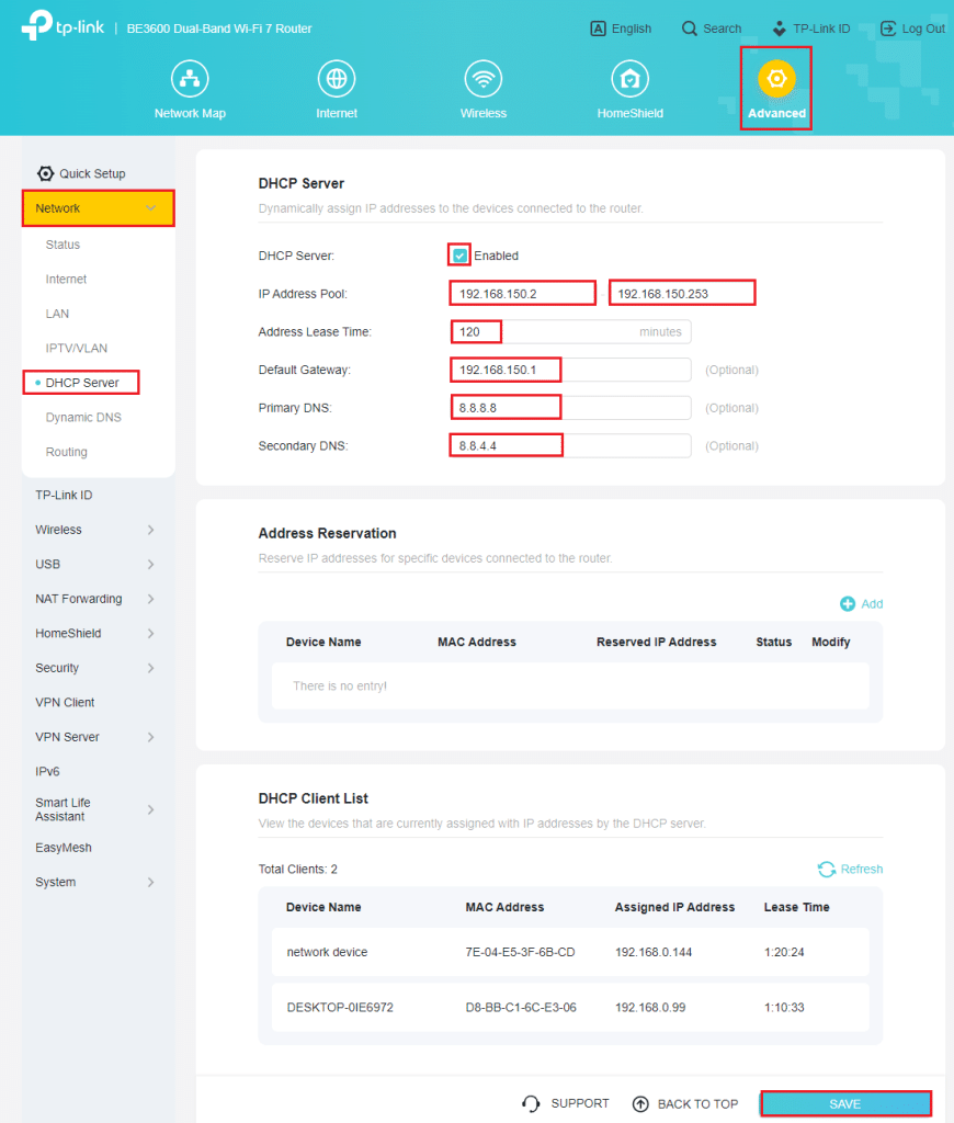 Tạo DHCP IP Lan