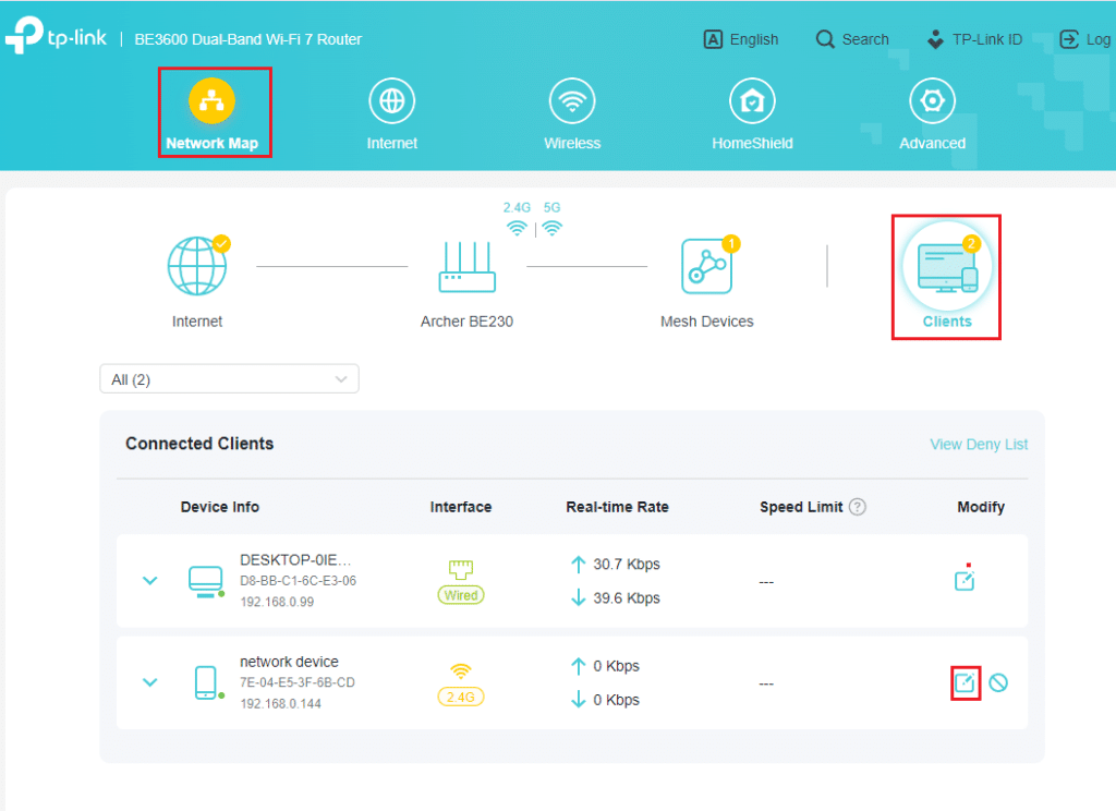 Giới hạn băng thông tùy chọn theo client 