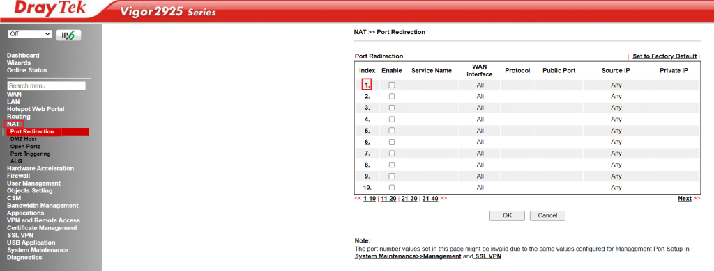 Nat port redirection