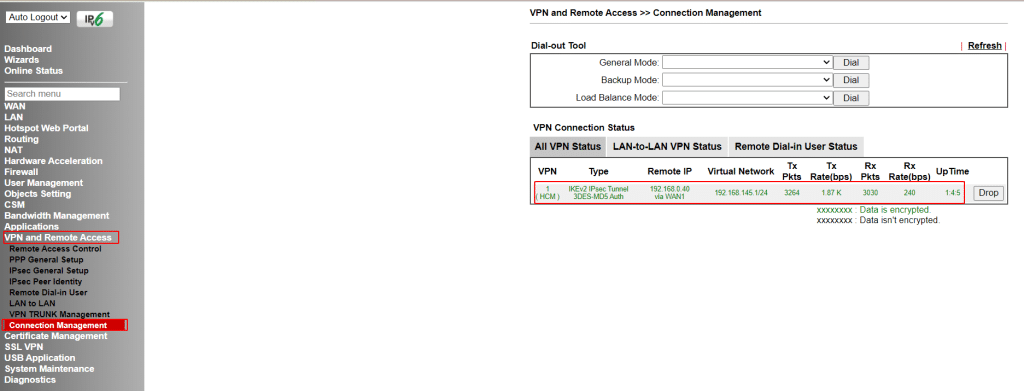 Xem trạng thái kết nối VPN trên Draytek DrayOS