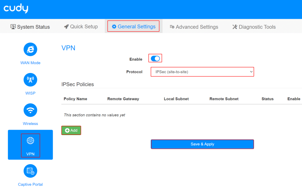 Kích hoạt VPN IPSec trên CUDY