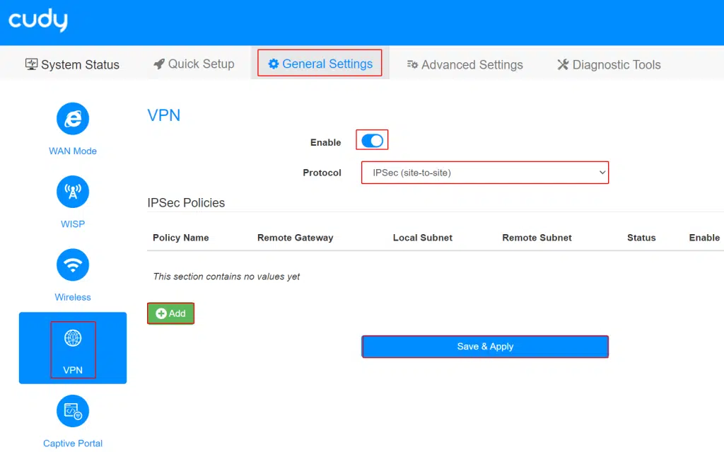 Kích hoạt VPN IPSec trên CUDY