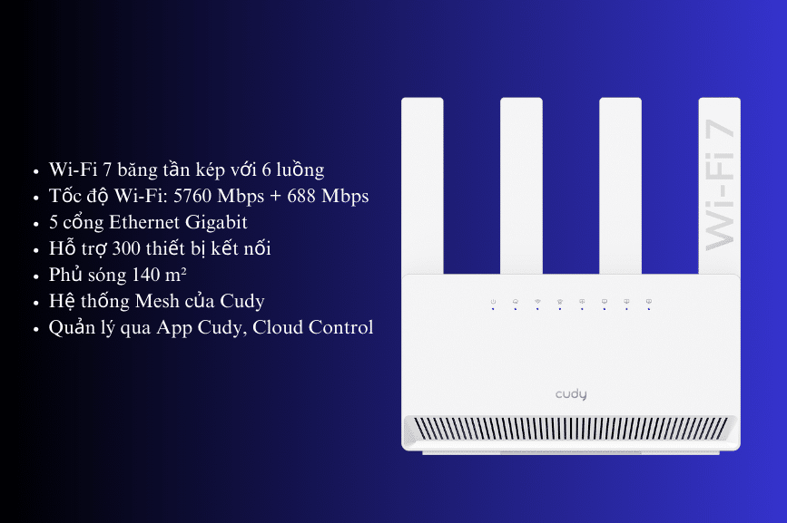 Cudy WR6500E công nghệ wifi 7 tốc độ lên đến 6.5Gbps