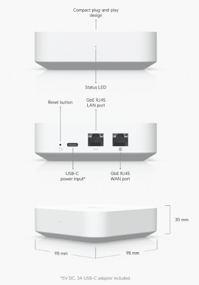 Gateway Lite UXG-Lite: 1 Cổng WAN 1Gbps, 3 Cổng LAN Gigabit