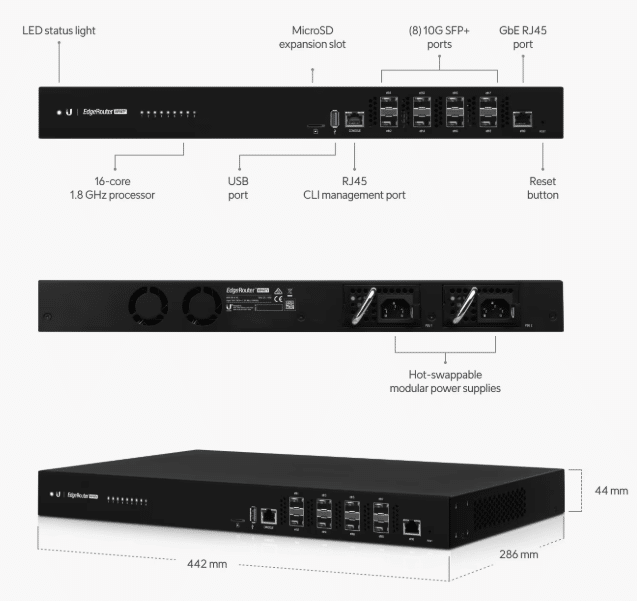 EdgeRouter Infinity: Bộ Định Tuyến 10G, CPU 16-Core, RAM 16GB