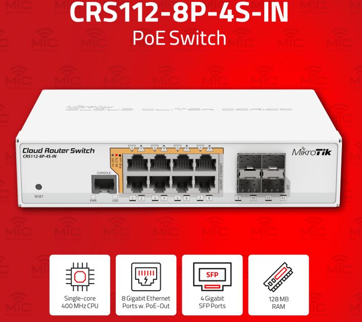 MikroTik CRS112-8P-4S-IN: Switch 8 Cổng PoE, 4 Cổng SFP