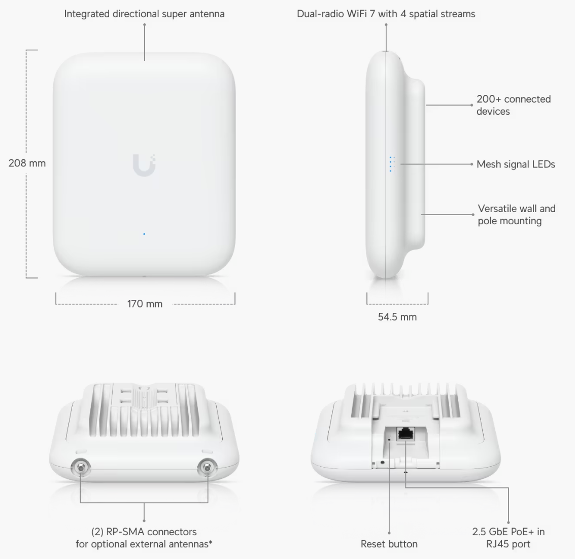 U7 Outdoor chuẩn wifi 7, tốc độ lên đến 4988Mbps, 200 Users