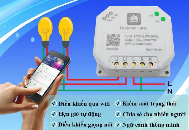 Công tắc thông minh Hunonic LAHU02 Điều khiển từ xa