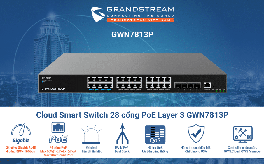 Thiết bị Switch L3 PoE Grandstream GWN7813P