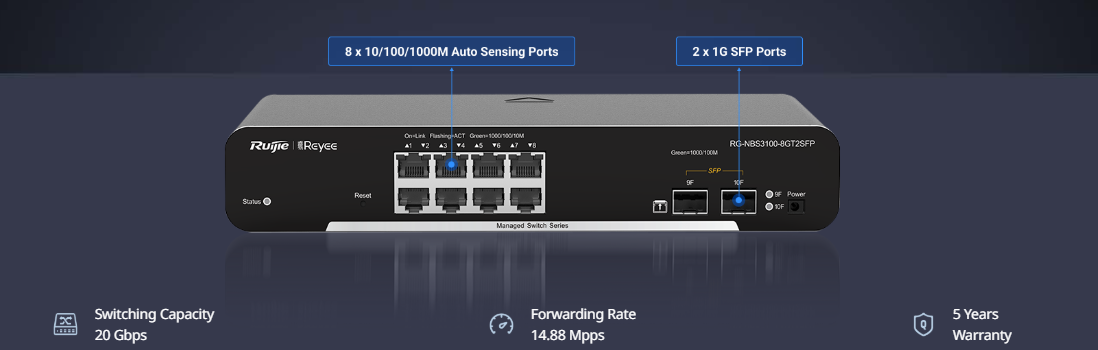 Ruijie RG-NBS3100-8GT2SFP – Switch 8 Cổng Gigabit