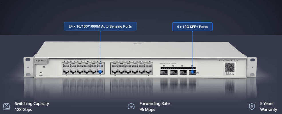 Ruijie RG-NBS5200-24GT4XS-P – Switch 24 Cổng Gigabit