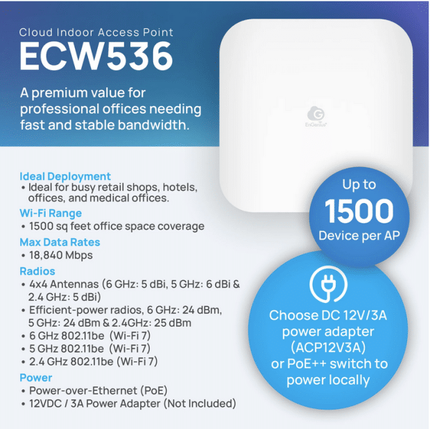 Thiết bị truy cập Wi-Fi EnGenius ECW536 (WiFi 7-EnGenius Cloud) 