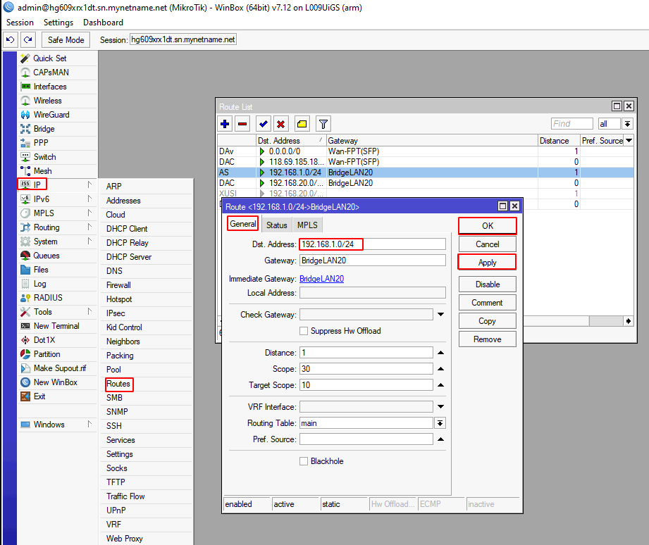 Route đến địa chỉ IP Local của site HCM