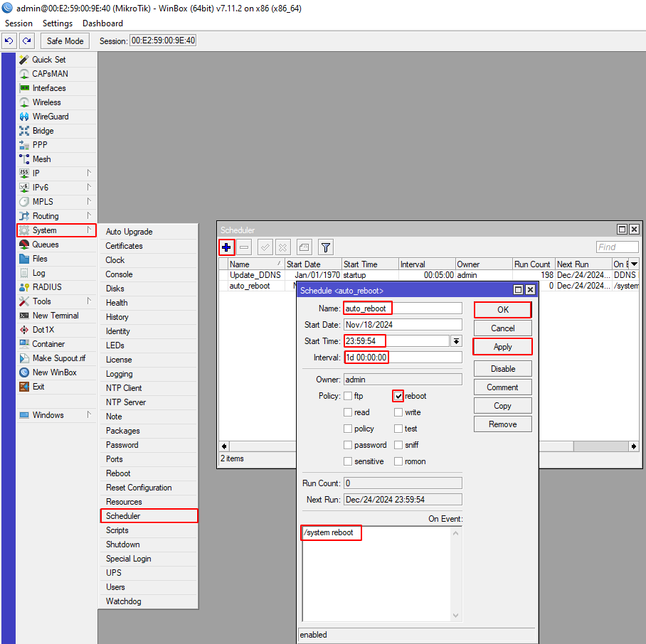 Lập lịch khởi động lại cho Router Mikrotik