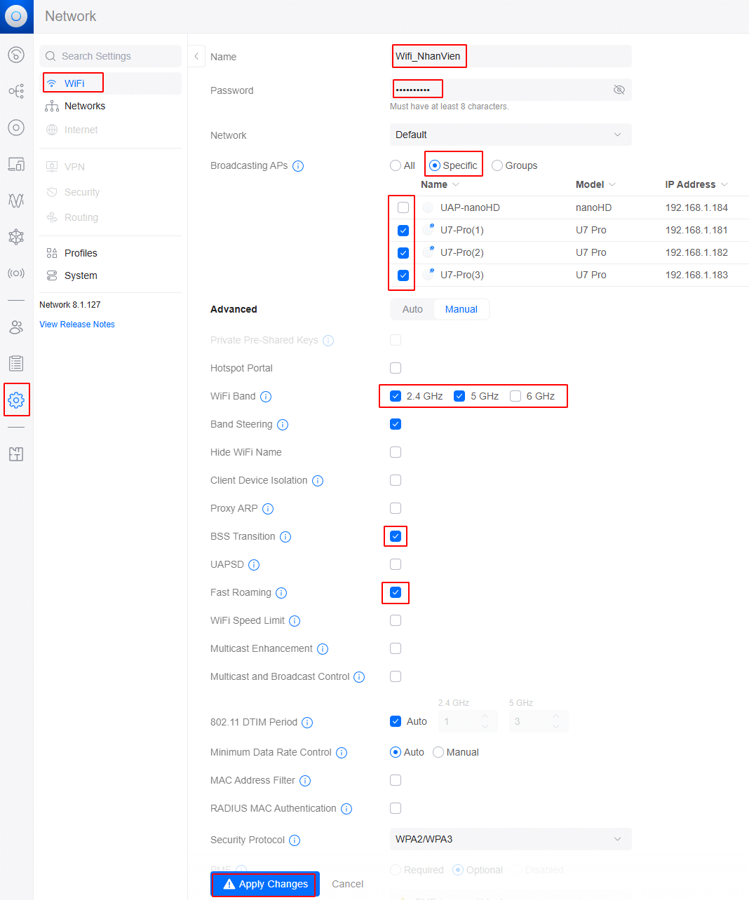 Cấu hình WiFi UniFi