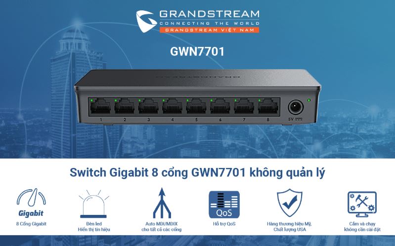 Switch mạng 8 cổng Gigabit Grandstream GWN7701