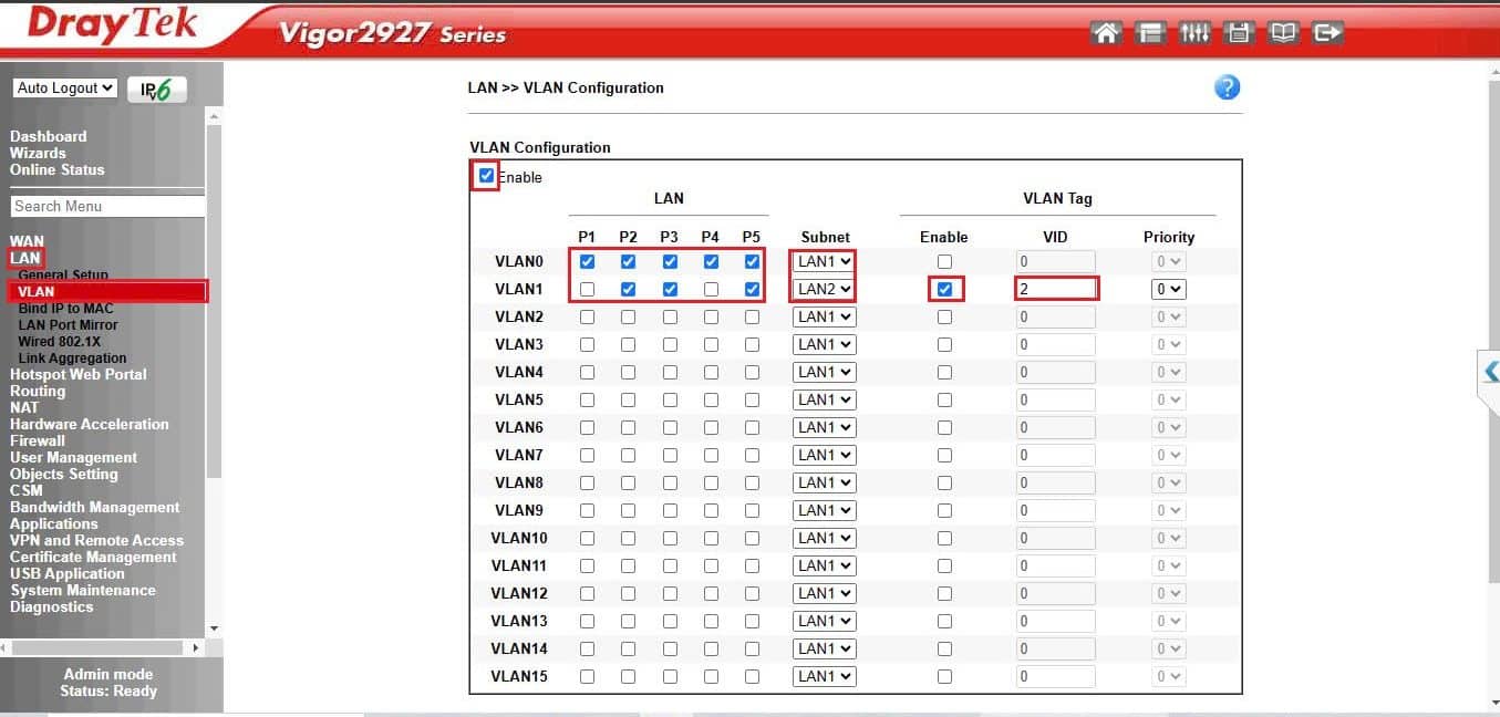 Kích hoạt VLAN trên draytek