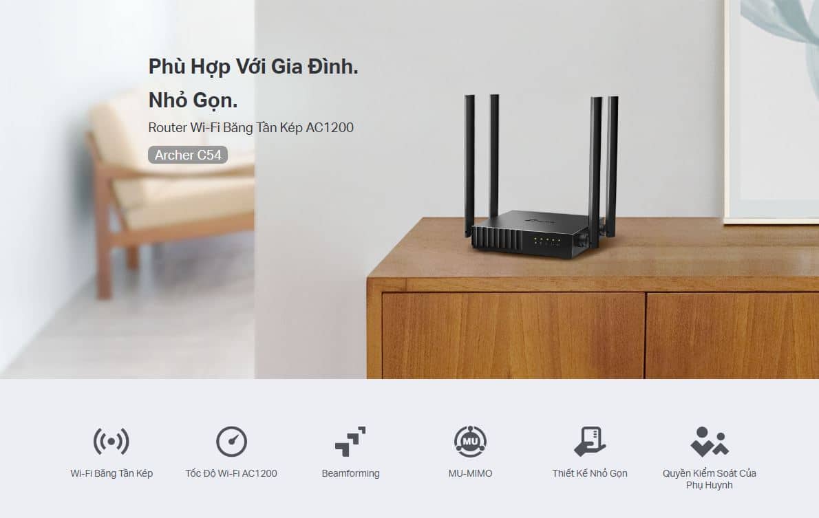 Router TP-Link Archer C54 - Bộ định tuyến Wi-Fi Băng Tần Kép AC1200