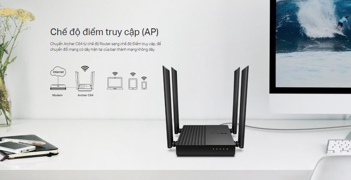 Router TP-Link Archer C64 - Bộ định tuyến AC1200 WiFi Gigabit MU-MIMO