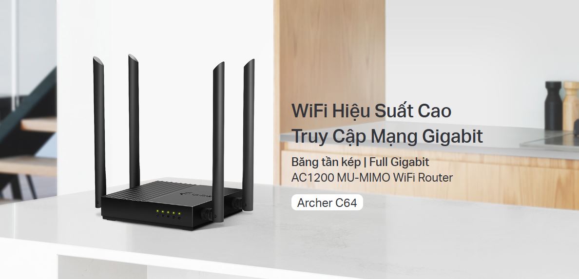 Router TP-Link Archer C64 - Bộ định tuyến AC1200 WiFi Gigabit MU-MIMO