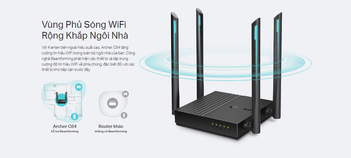 Router TP-Link Archer C64 - Bộ định tuyến AC1200 WiFi Gigabit MU-MIMO