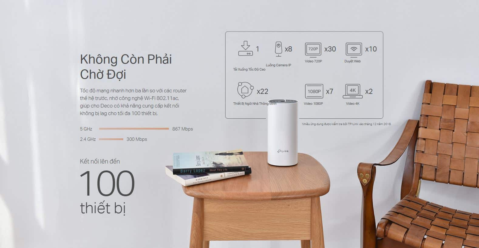 Thiết bị phát WiFi TP-Link Deco E4 - AC1200, 100 User 