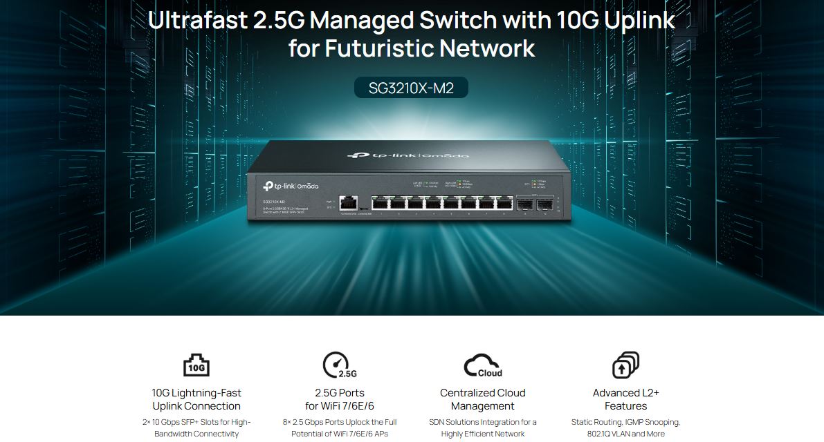 Thiết bị Switch Managed L2+ TP-Link SG3210X-M2 - Omada 8 cổng 2.5G