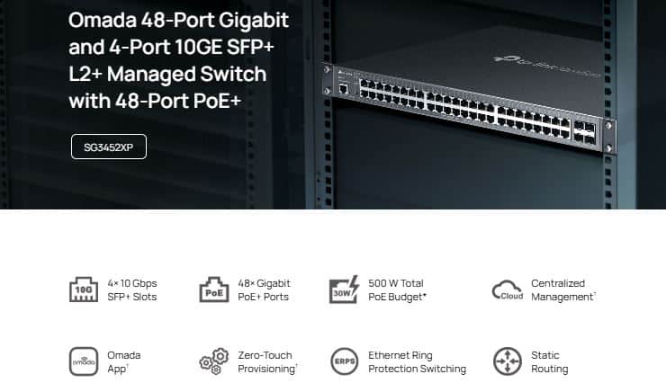 Thiết bị Switch Managed PoE L2+ TP-Link SG3452XP - 48 cổng Gigabit, 4 cổng 10GE SFP+