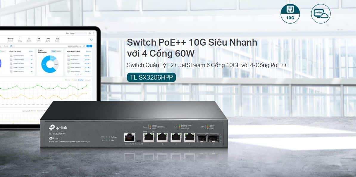 Thiết bị Switch Managed L2+ TP-Link SX3206HPP - 6 cổng 10GE với 4 cổng PoE+