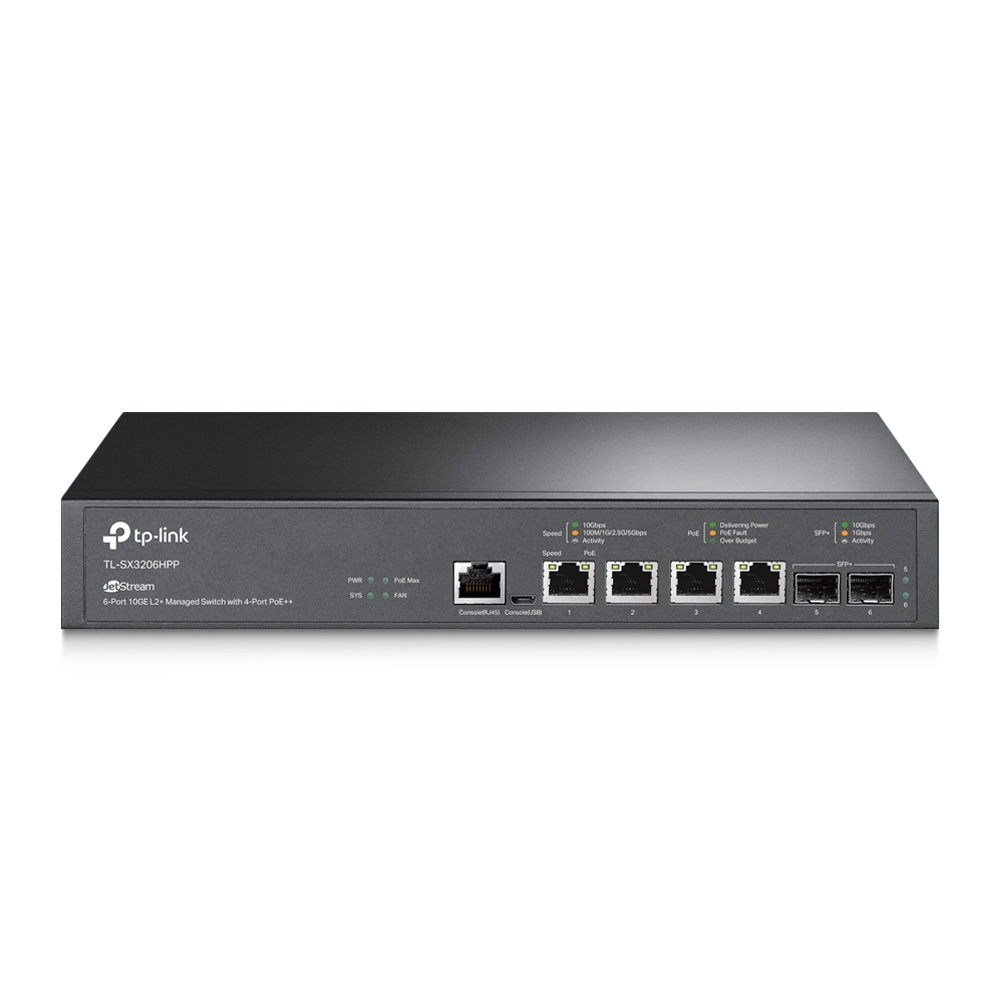 Thiết bị Switch Managed L2+ TP-Link TL-SX3206HPP – 6 cổng 10GE với 4 cổng PoE+