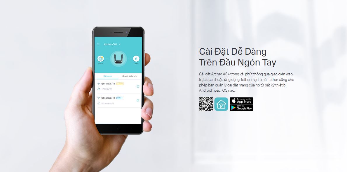 Router TP-Link Archer A64 - Bộ định tuyến WiFi AC1200 MU-MIMO