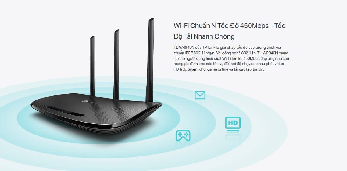 Router TP-Link TL-WR940N - Bộ định tuyến Wi-Fi Chuẩn N Tốc Độ 450Mbps