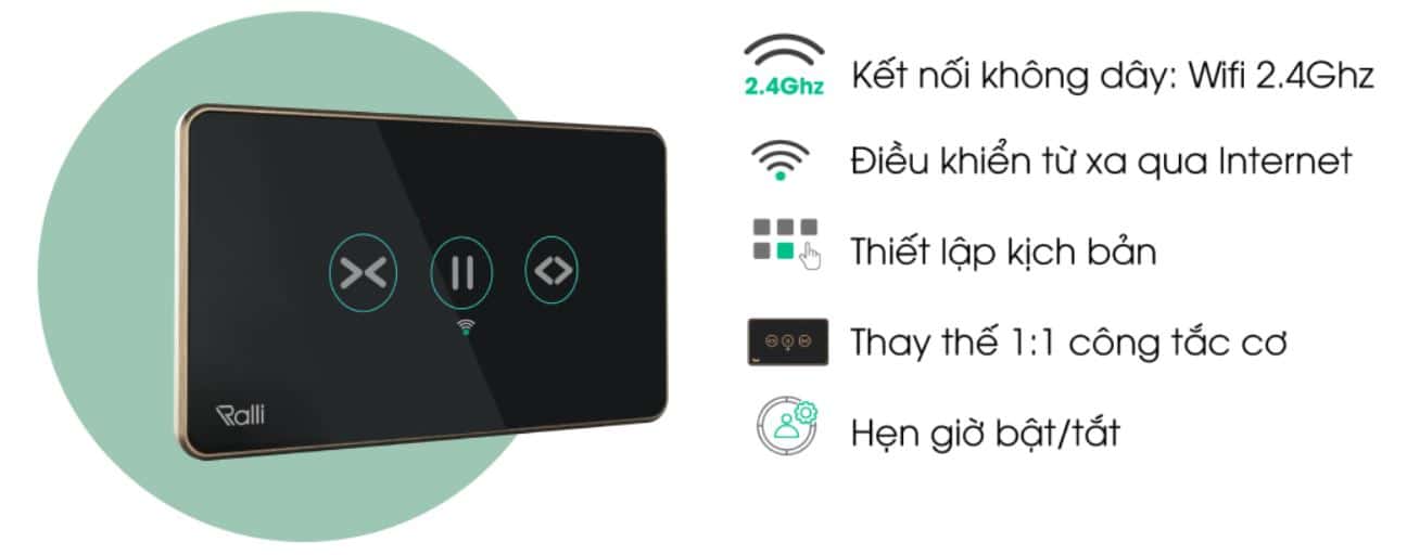Công Tắc Rèm Thông Minh WiFi Rạng Đông CTCU.WF CN.REMT.2W.SP