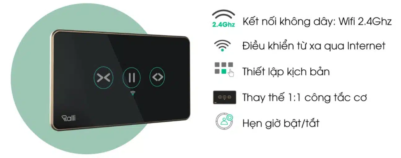 Công Tắc Rèm Thông Minh WiFi Rạng Đông CTCU.WF CN.REMT.2W.SP