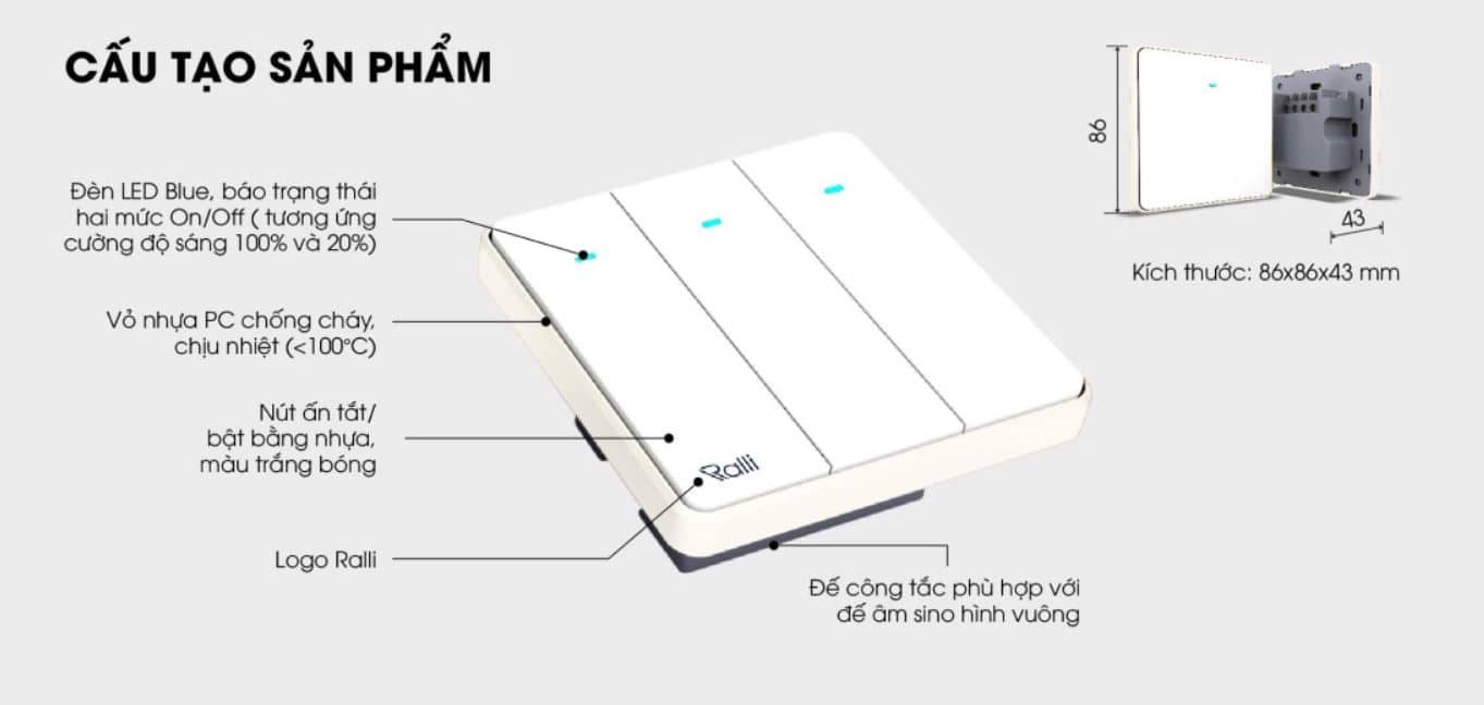 Công Tắc WiFi Rạng Đông CTC.WF V1.01 - 1 Kênh, Công Suất 3000W