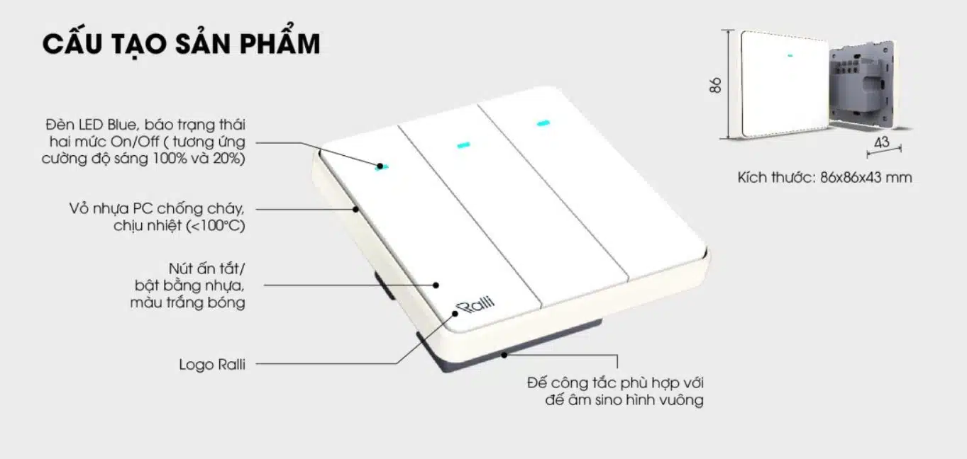 Công Tắc WiFi Rạng Đông CTC.WF V1.01 - 1 Kênh, Công Suất 3000W
