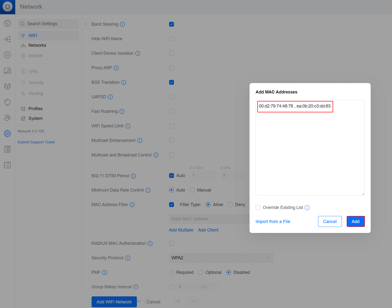 Import vào SSID