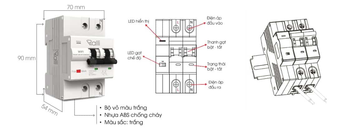 Aptomat WiFi Rạng Đông RD.MCB.WF 2P 63A - Đo Tiêu Hao Điện