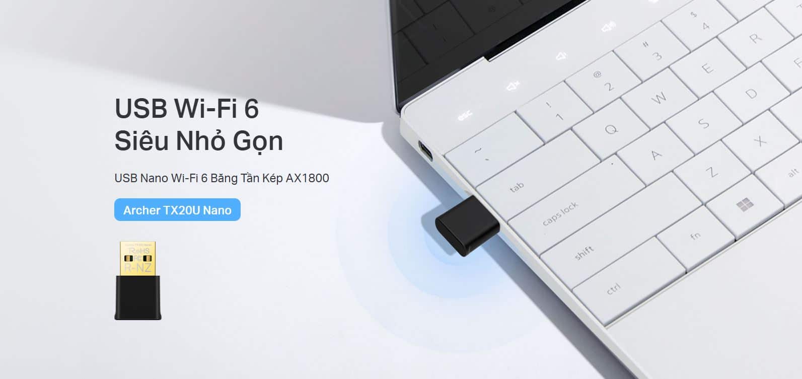 Card mạng USB WiFi TP-Link Archer TX20U Nano - WiFi 6, Băng tần kép AX1800