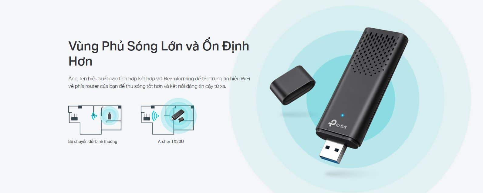 Card mạng USB WiFi TP-Link Archer TX20U - WiFi 6, Băng tần kép AX1800