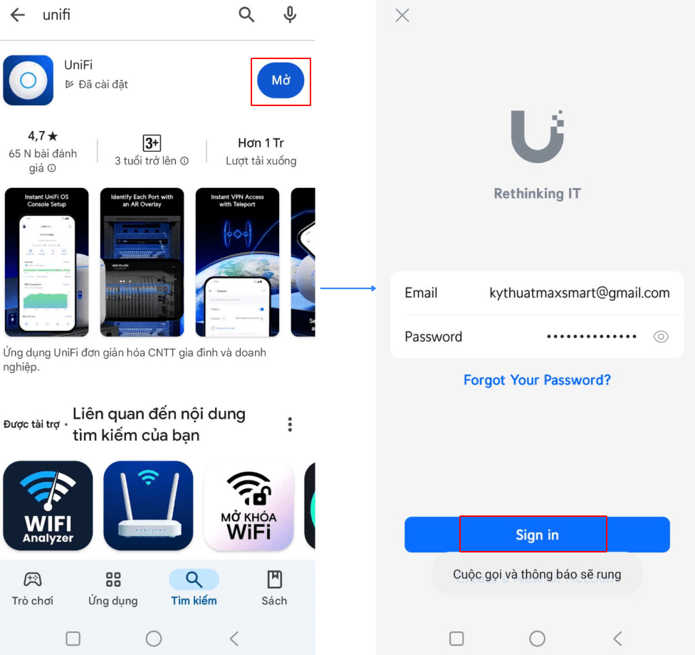 Tải và login vào ứng dụng UniFi